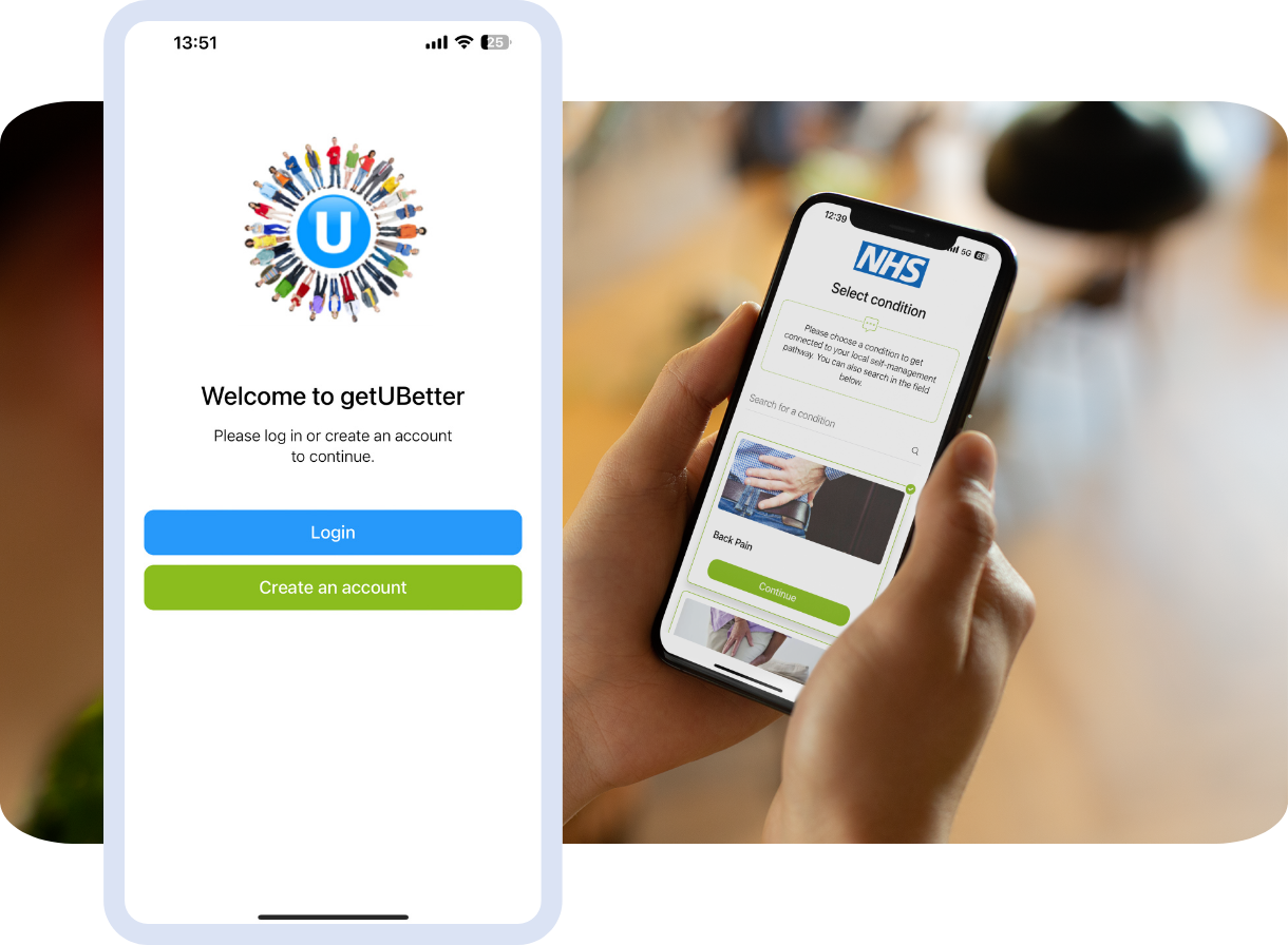 A phone showing the screen for the getUBetter app